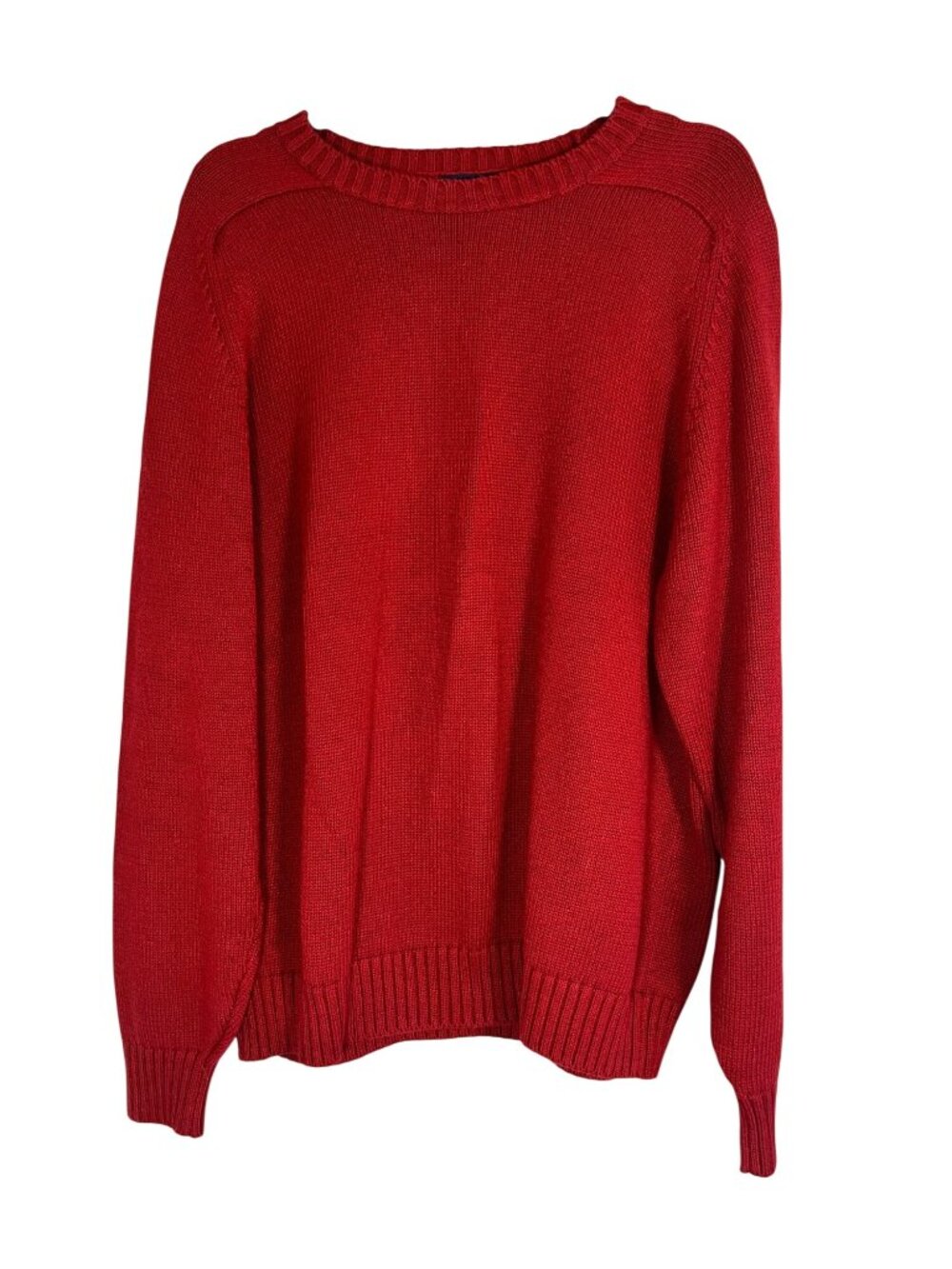 Lands End Chunky Knit Sweater L‎ Red Grandpa Academia Patriotic Americana Chic